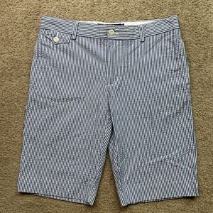 Ralph Lauren Sport Women's Seersucker Bermuda Shorts Size 6 Blue‎ White Stripe